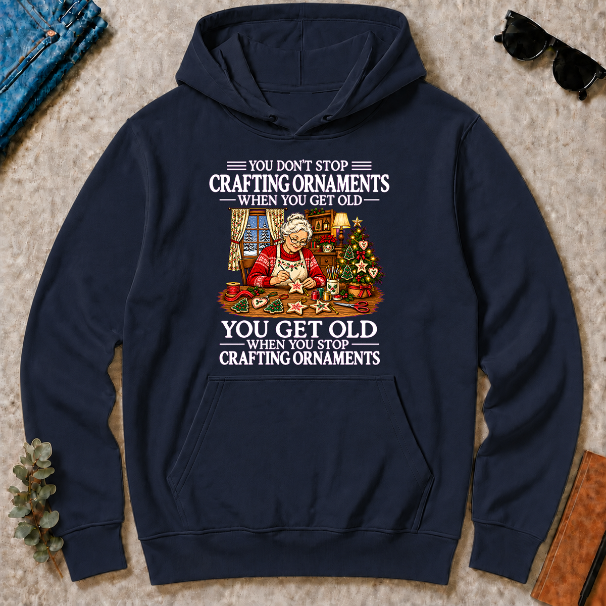 Old Woman Don't Stop Crafting Ornaments - navy - HS2D-Navy