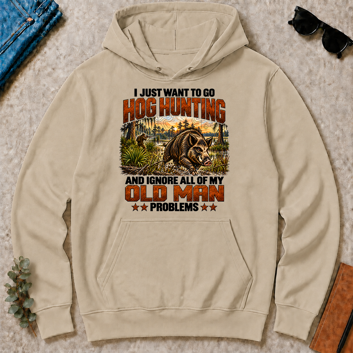 I Just Want To Go Hog Hunting Vintage - sand - HS2D-Sand