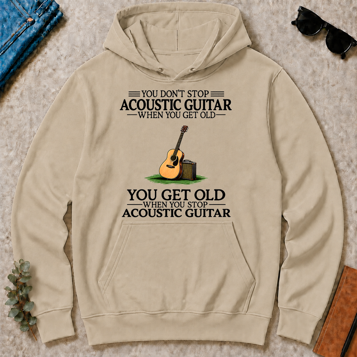 Don't Stop Playing Acoustic Guitar Vintage Art - sand - HS2D-Sand