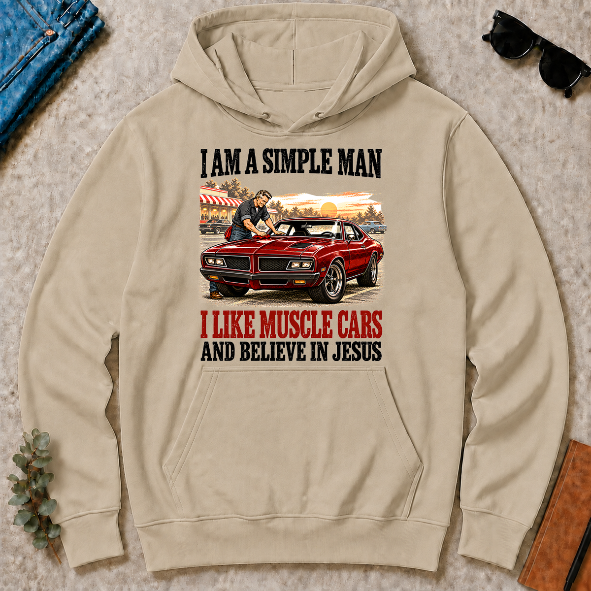 I Like Muscle Cars And Believe In Jesus - sand - HS2D-Sand