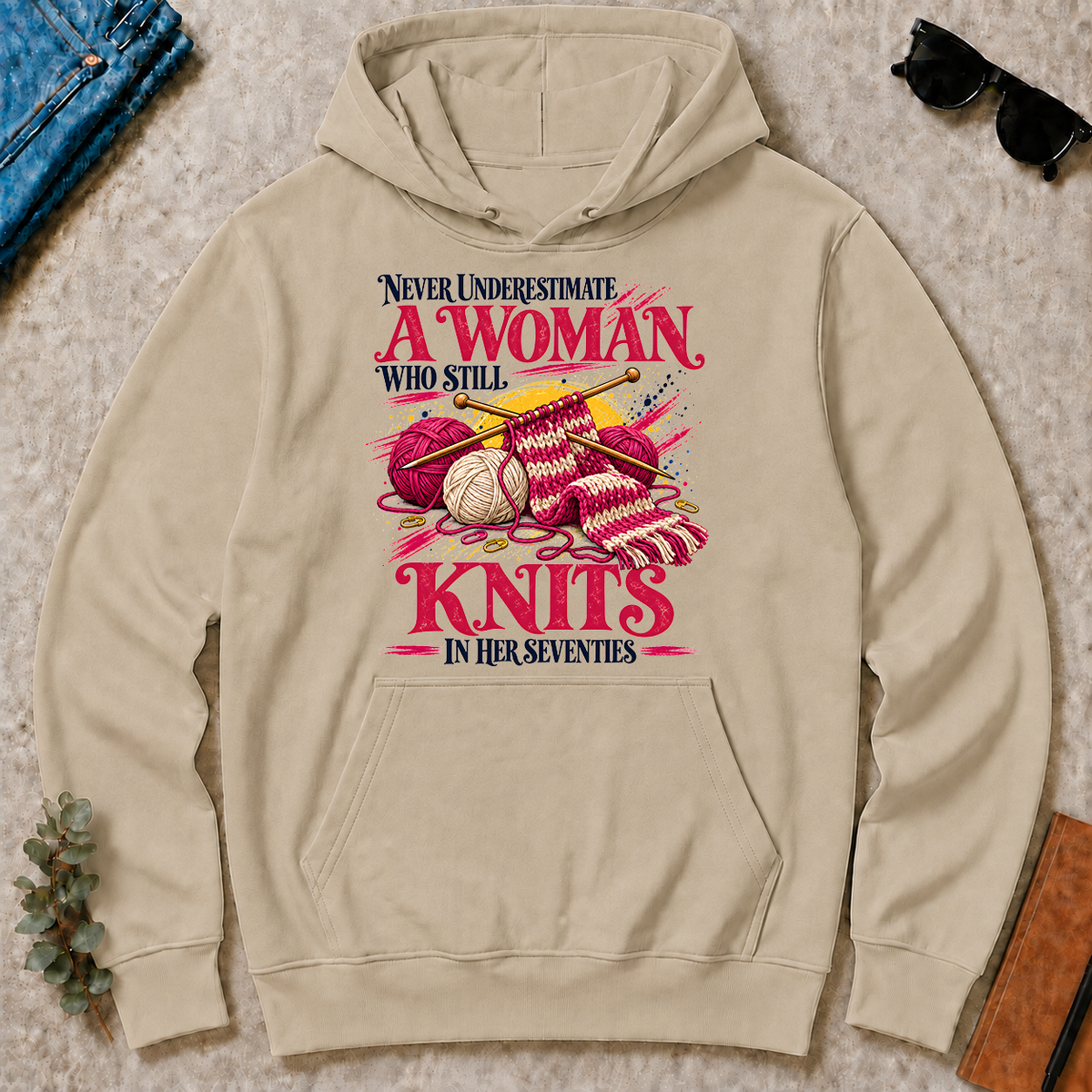 A Woman Still Knits In Her Seventies - sand - HS2D-Sand