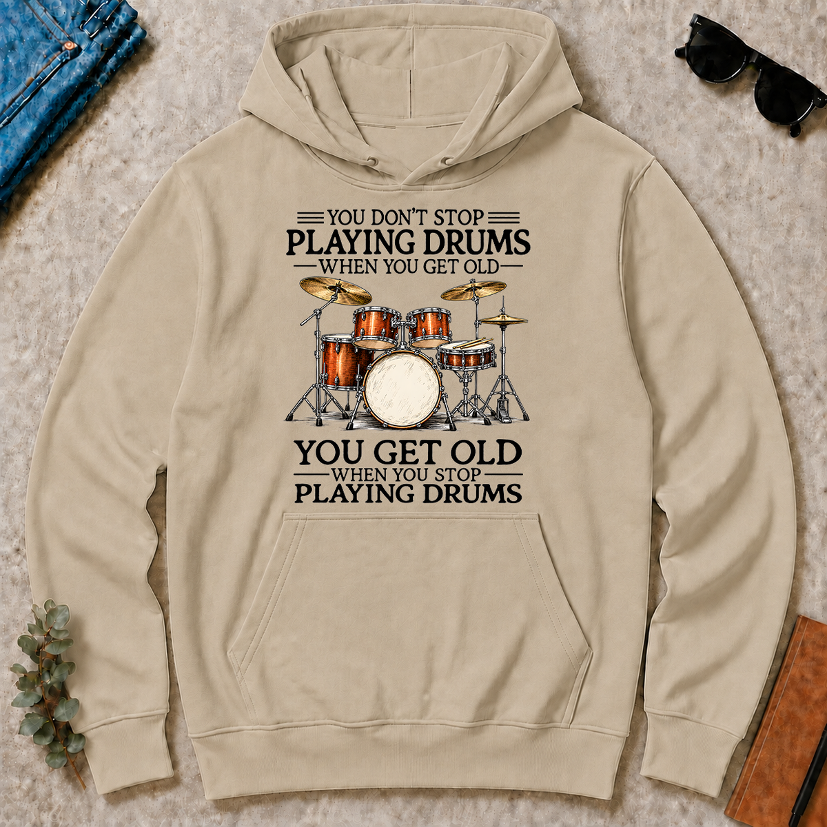 Don't Stop Playing Playing Drums Vintage Art - sand - HS2D-Sand