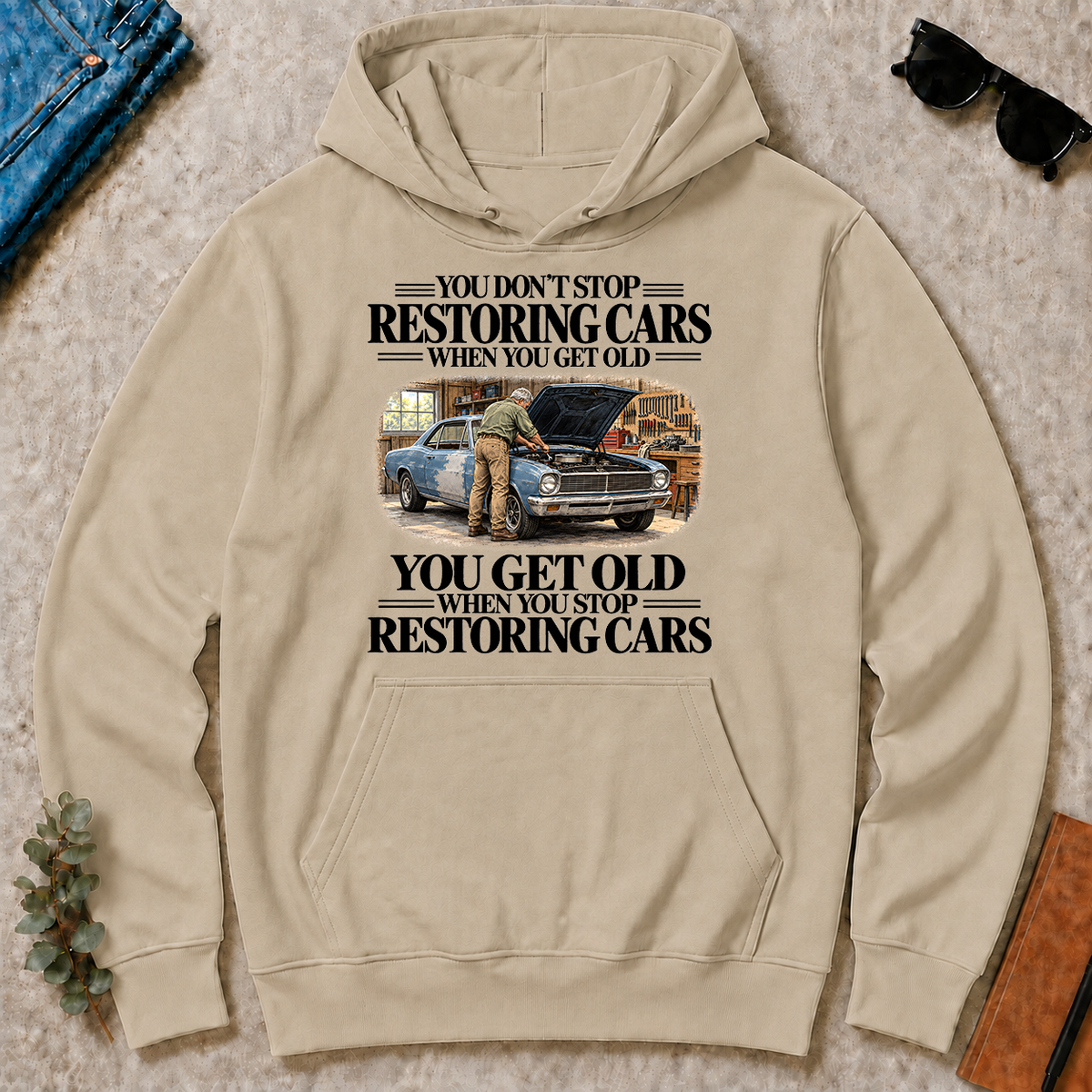 Don't Stop Restoring Cars Vintage Art - sand - HS2D-Sand