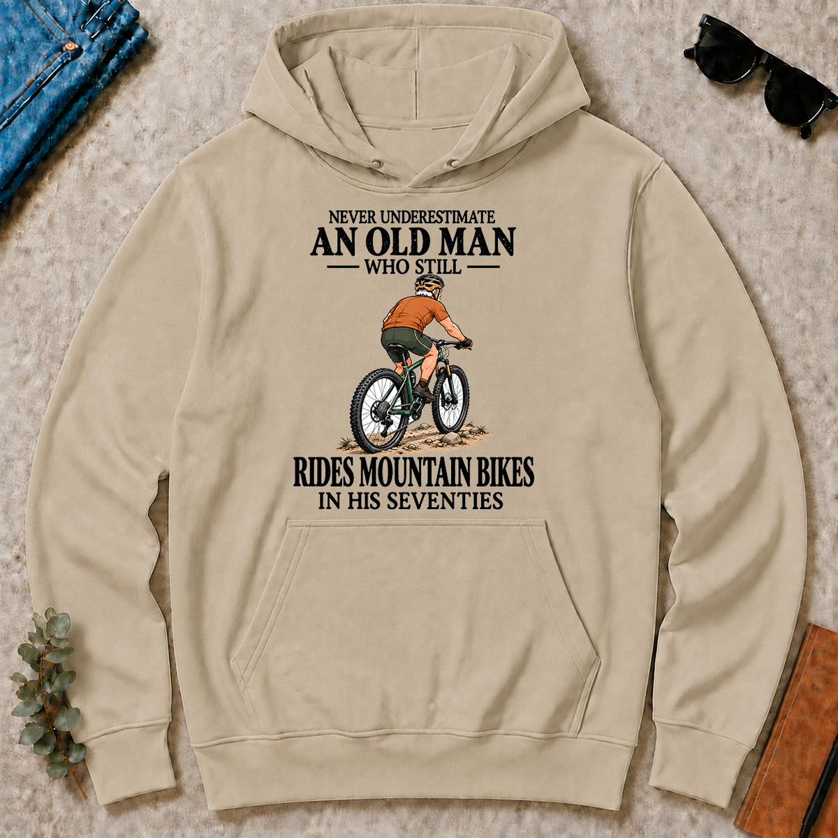 An Old Man Still Rides Mountain Bikes In His Seventies - sand - HS2D-Sand
