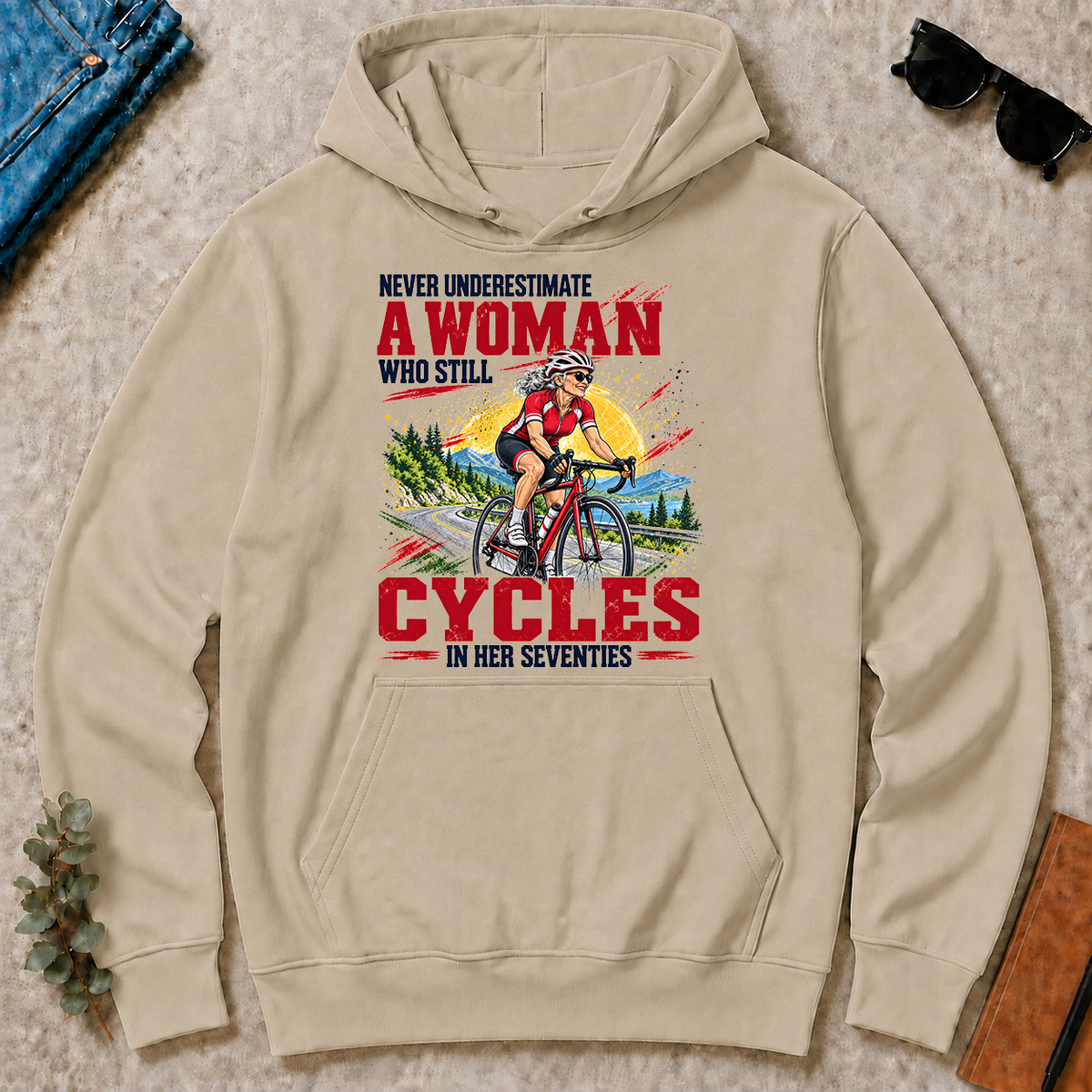 A Woman Still Cycles In Her 70s - sand - HS2D-Sand