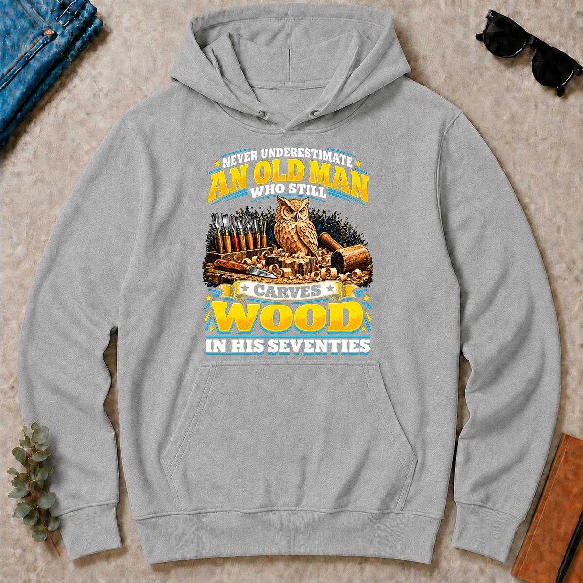 Yellow An Old Man Still Carves Wood In His Seventies - sport-grey - HS2D-SportGrey