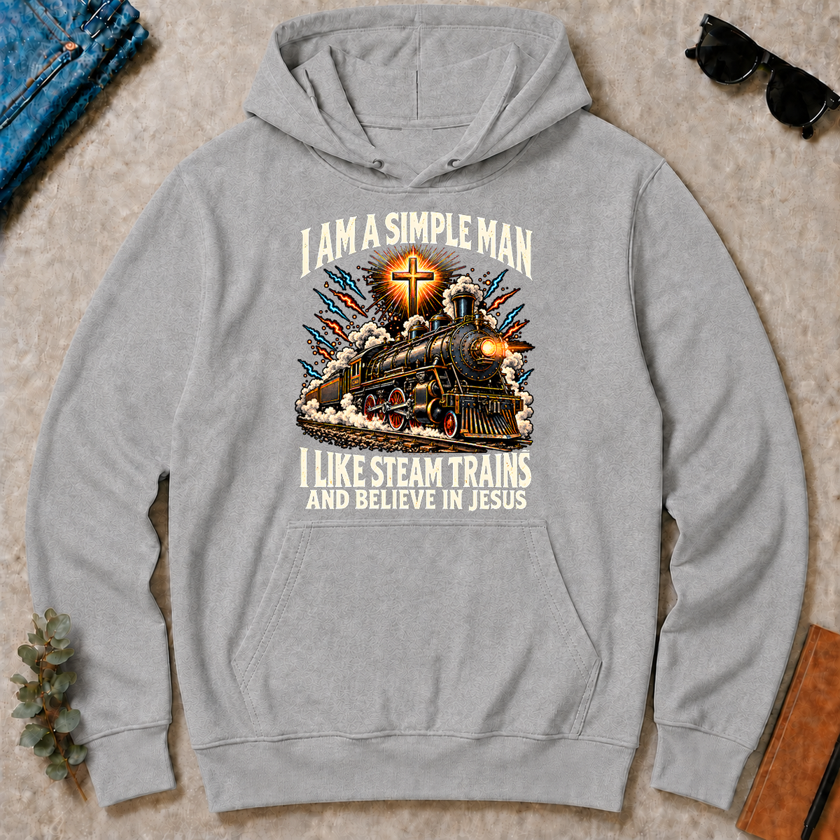 I Like Steam Trains & Believe In Jesus - sport-grey - HS2D-SportGrey
