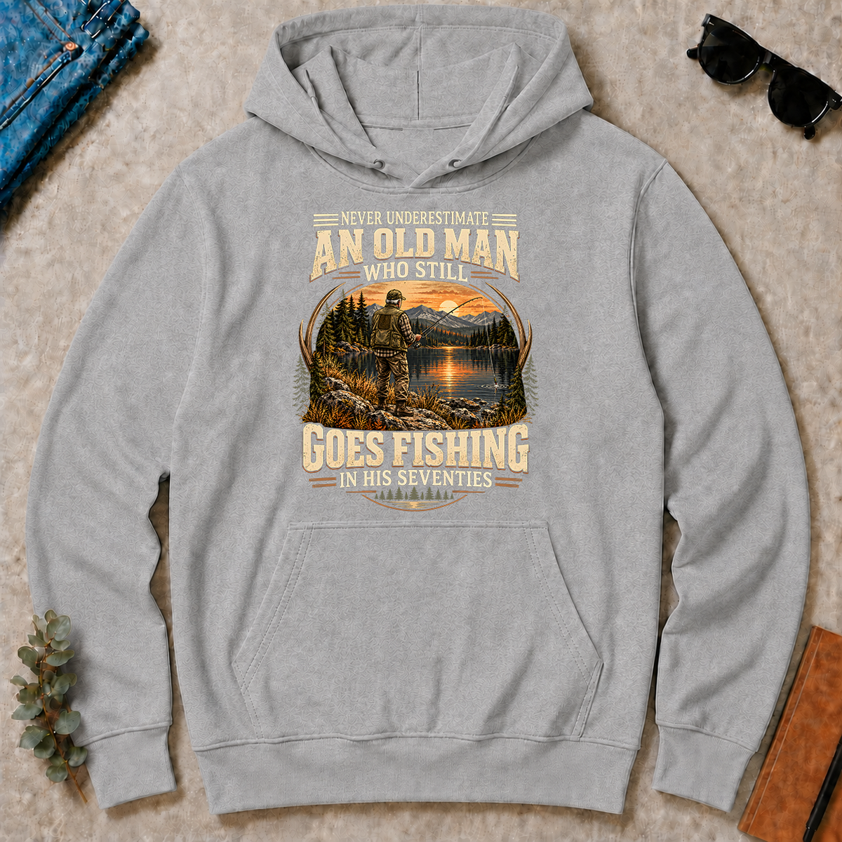 An Old Man Goes Fishing In 70s - sport-grey - HS2D-SportGrey