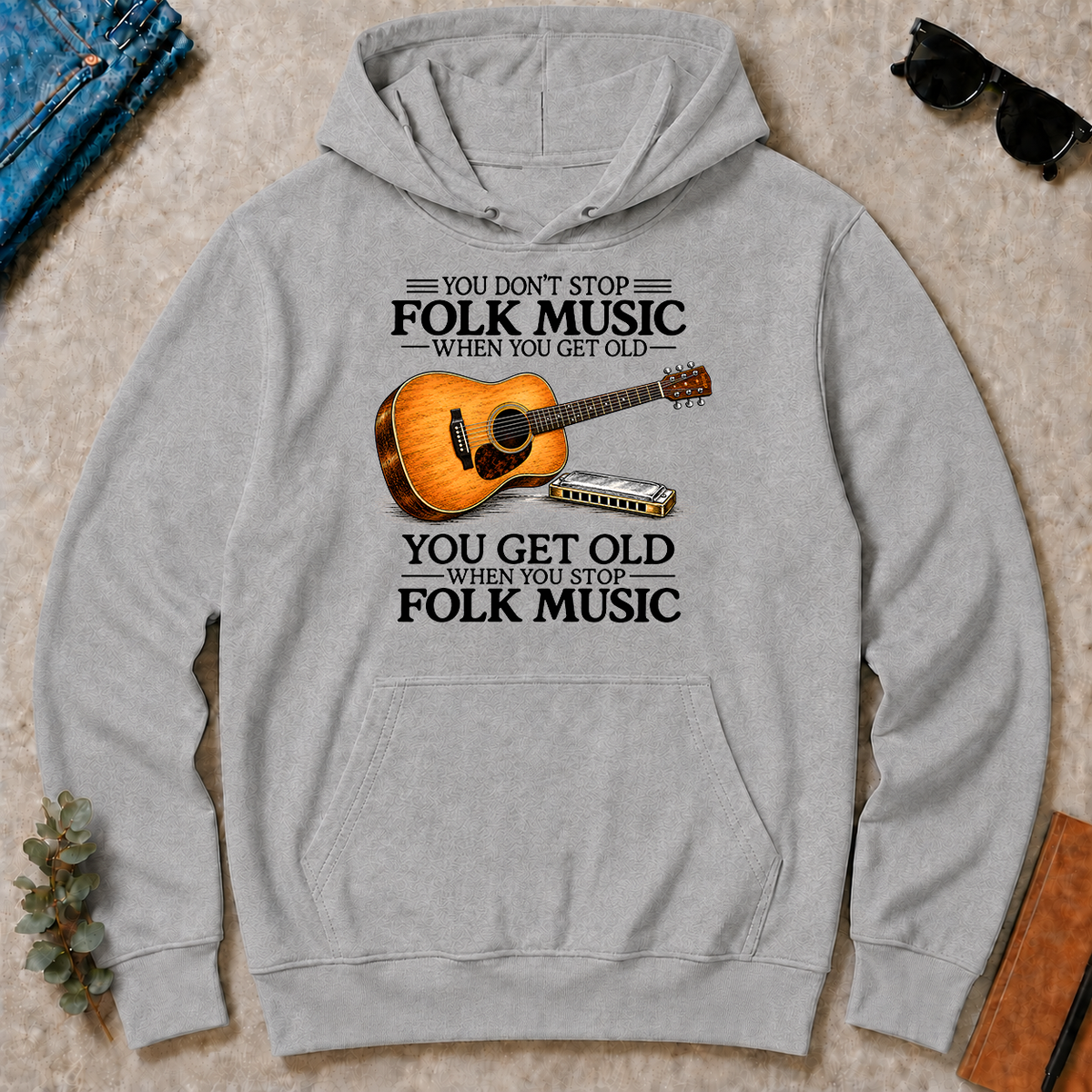 Don't Stop Playing Folk Music Vintage Art - sport-grey - HS2D-SportGrey