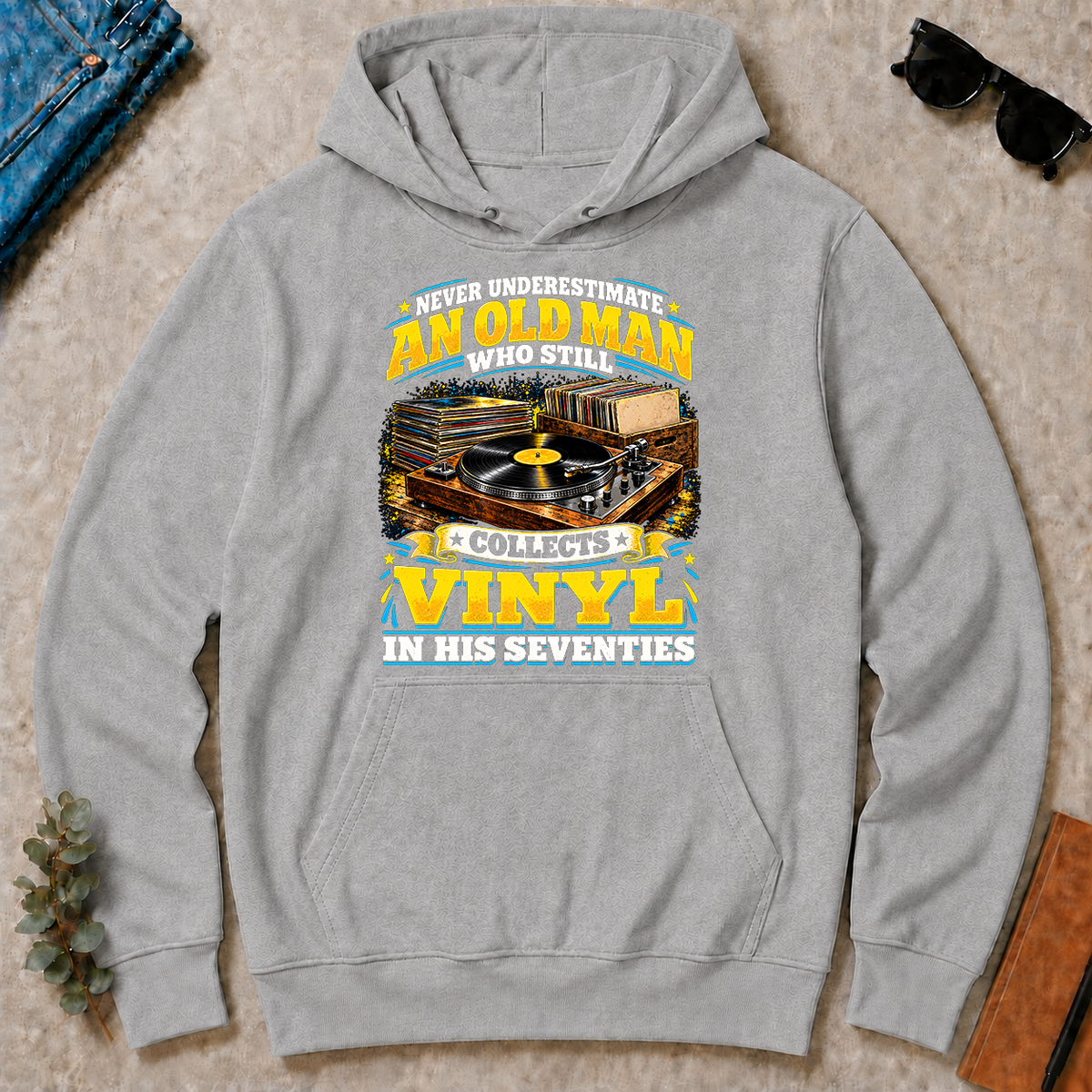 Yellow An Old Man Still Collects Vinyl In His Seventies - sport-grey - HS2D-SportGrey