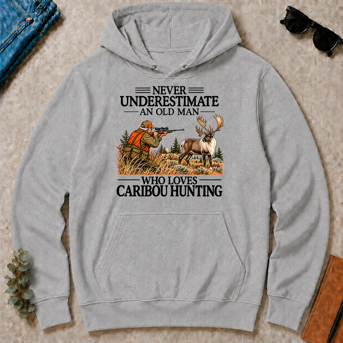 Never Underestimate An Old Man Caribou huntin - sport-grey - HS2D-SportGrey