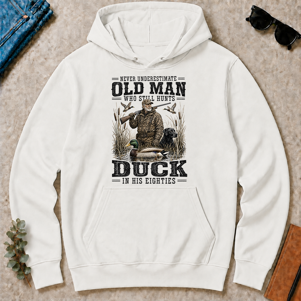 Old Man Hunting Duck In His Eighties - white - HS2D-White