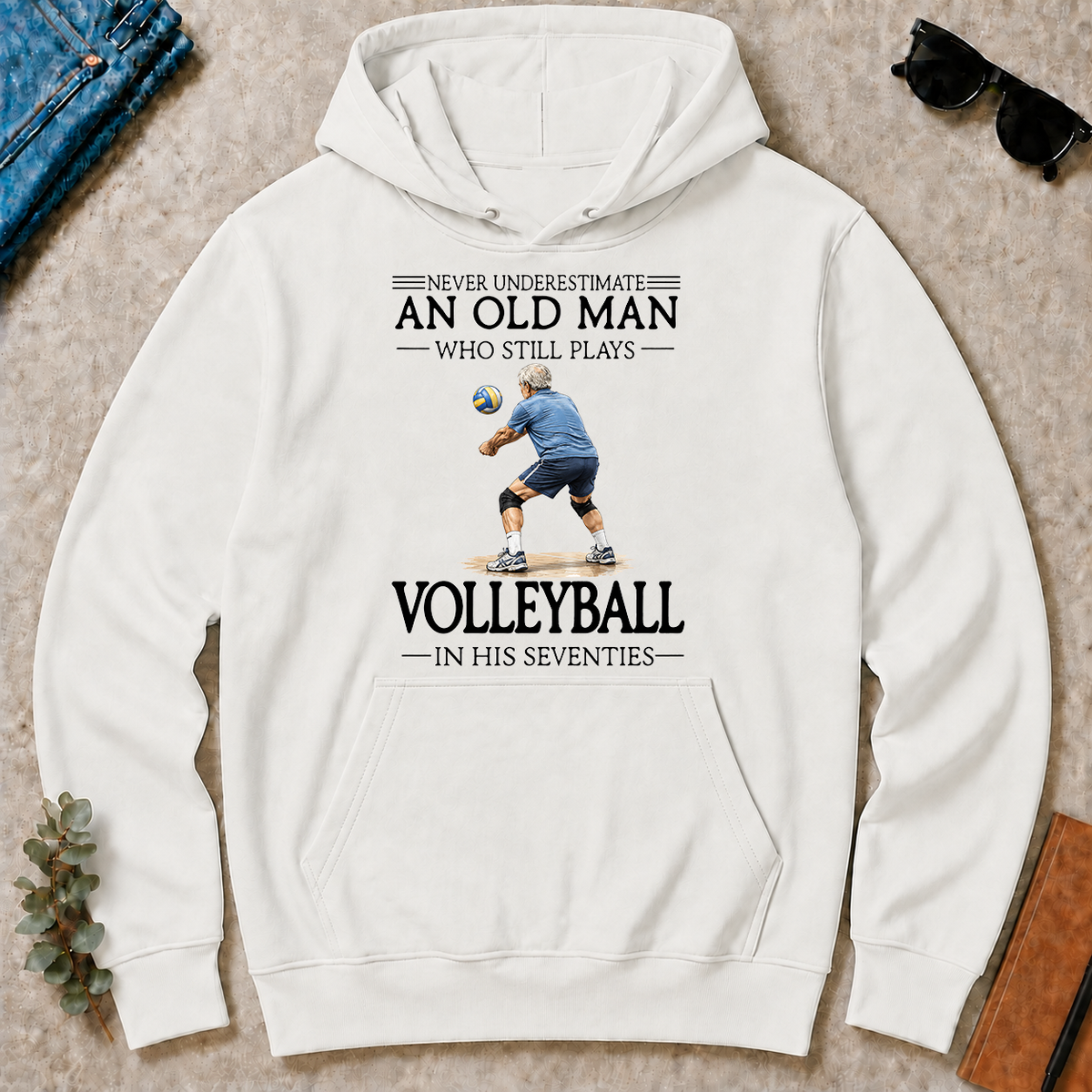 An Old Man Who Still Plays Volleyball In His Seventies - white - HS2D-White