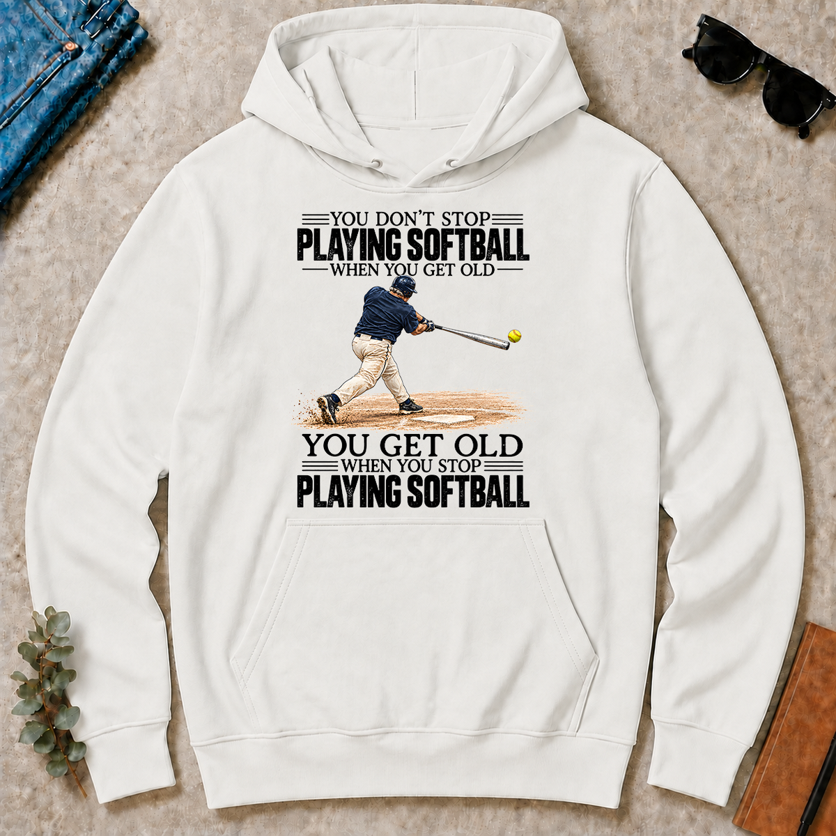 Vintage You Get Old When You Stop Playing Softball - white - HS2D-White