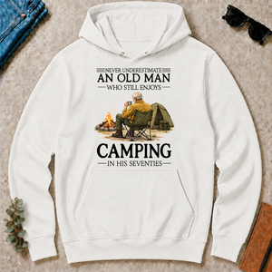 An Old Man Who Still Enjoys Camping In His Seventies - white - HS2D-White