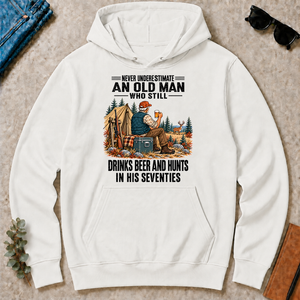 An Old Man Still Drinks Beer And Hunts In His 70s - white - HS2D-White
