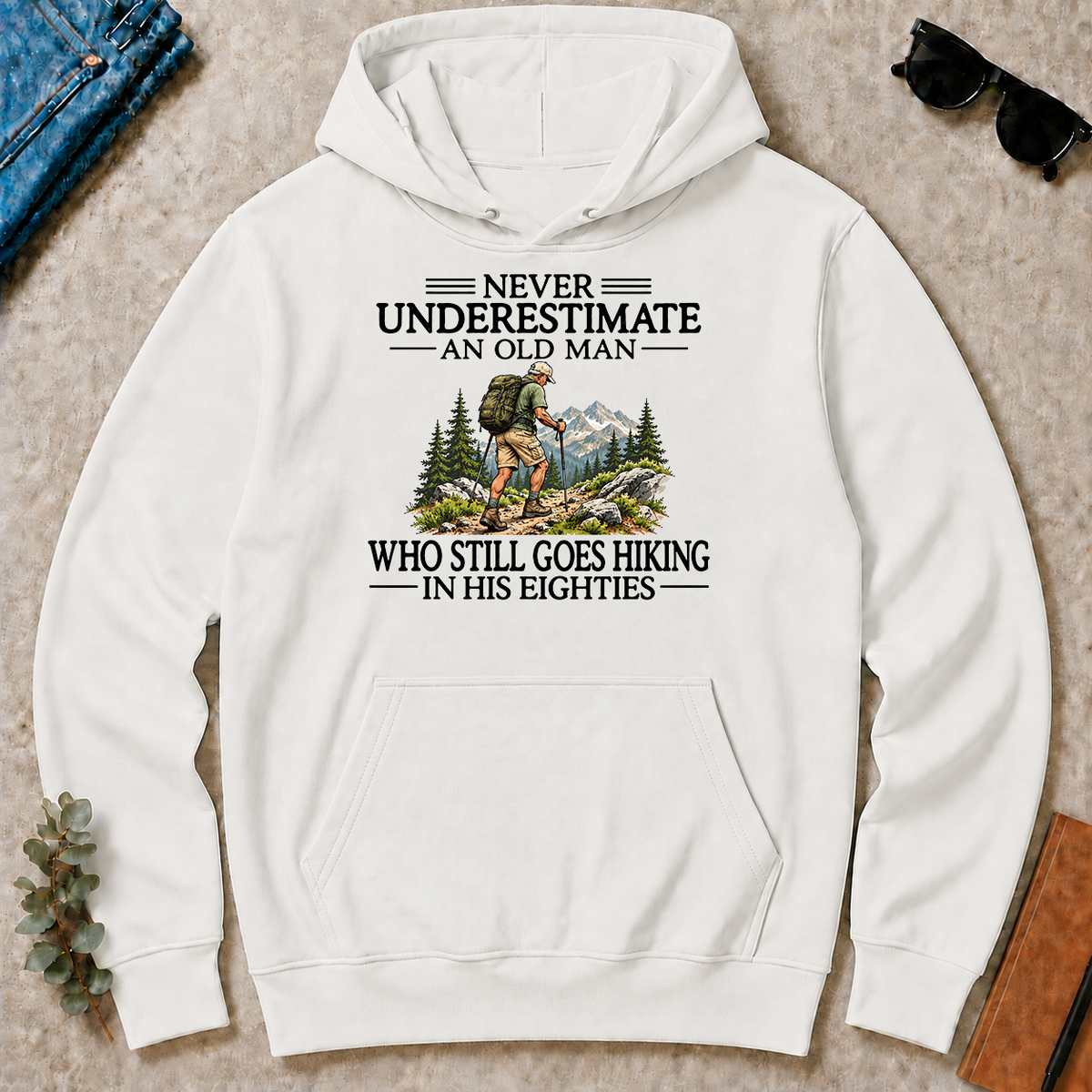 Never Underestimate An Old Man Hiking 80s - white - HS2D-White