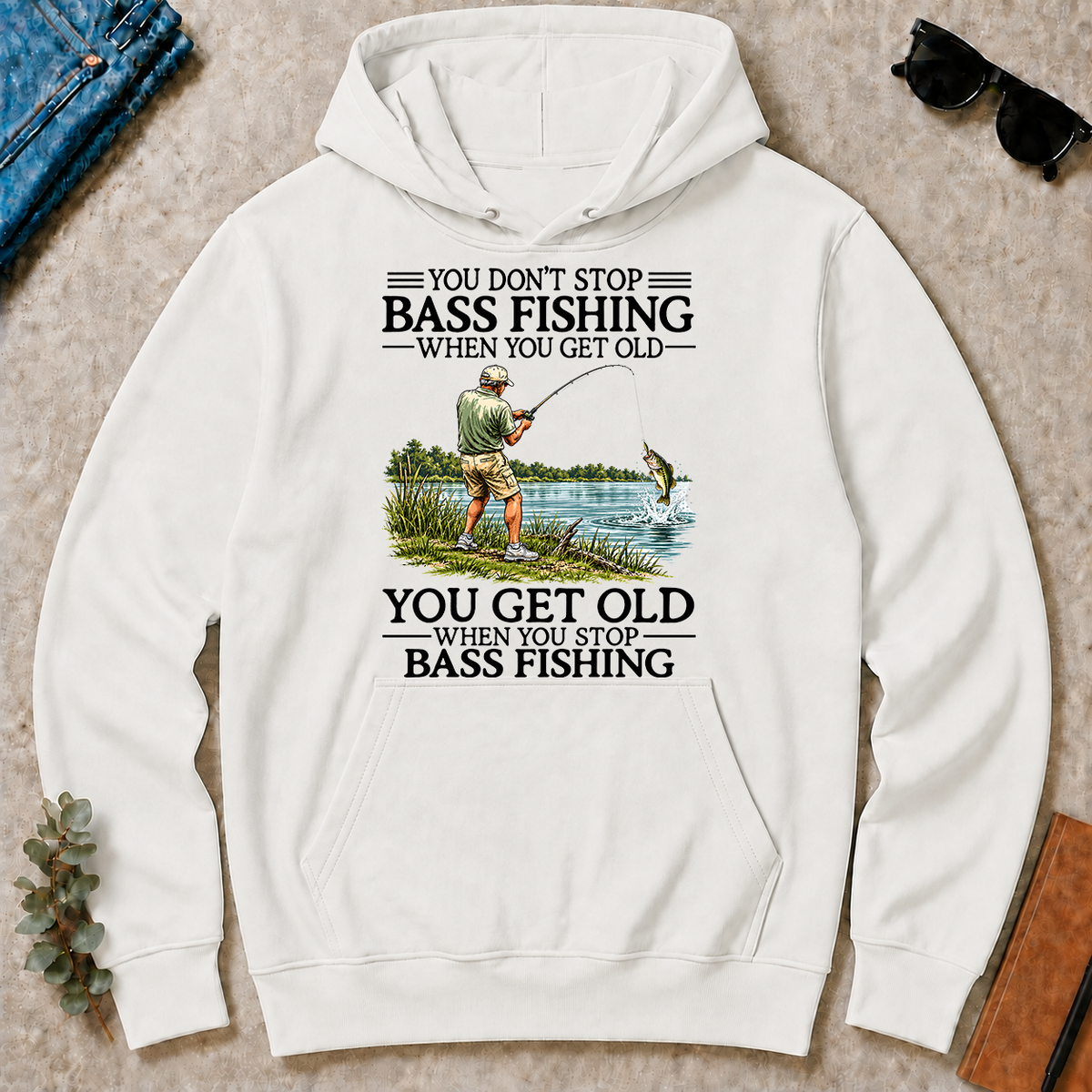 Don't Stop Bass Fishing Vintage - white - HS2D-White
