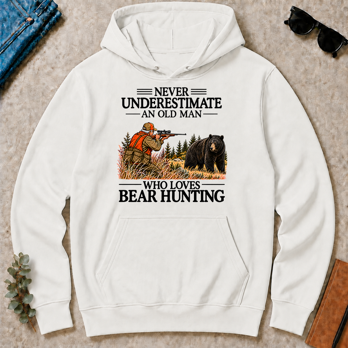 Never Underestimate An Old Man Bear Hunting - white - HS2D-White