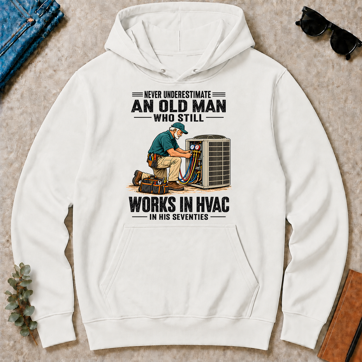 An Old Man Still Works In HVAC In His 70s - white - HS2D-White