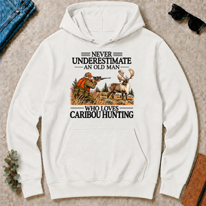 Never Underestimate An Old Man Caribou huntin - white - HS2D-White