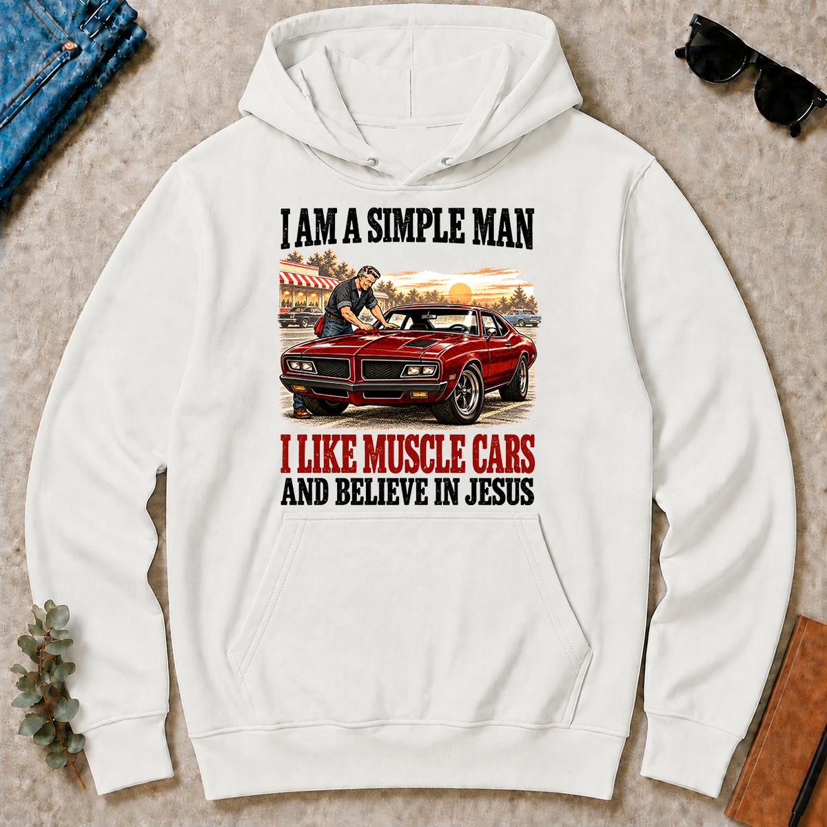 I Like Muscle Cars And Believe In Jesus - white - HS2D-White