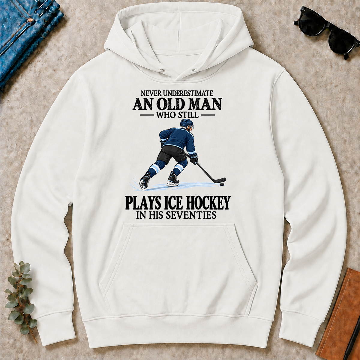 An Old Man Still Plays Ice Hockey In His Seventies - white - HS2D-White