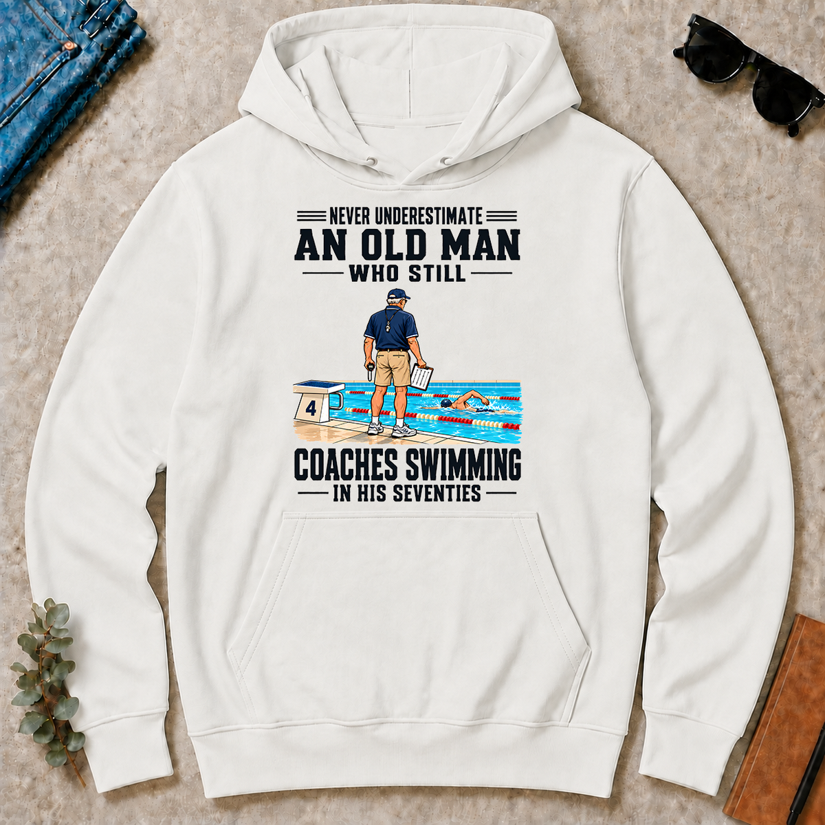 Never Underestimate An Old Man Coaches Swimming In His 70s - white - HS2D-White