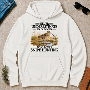 Never Underestimate An Old Man Who Loves Snipe Hunting - white - HS2D-White