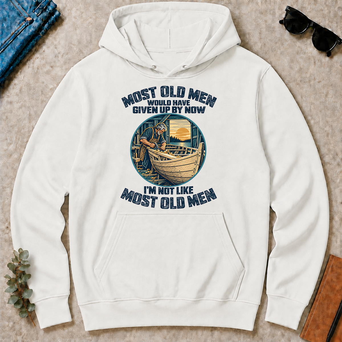 Building Boat I'm Not Like Most Old Men - white - HS2D-White