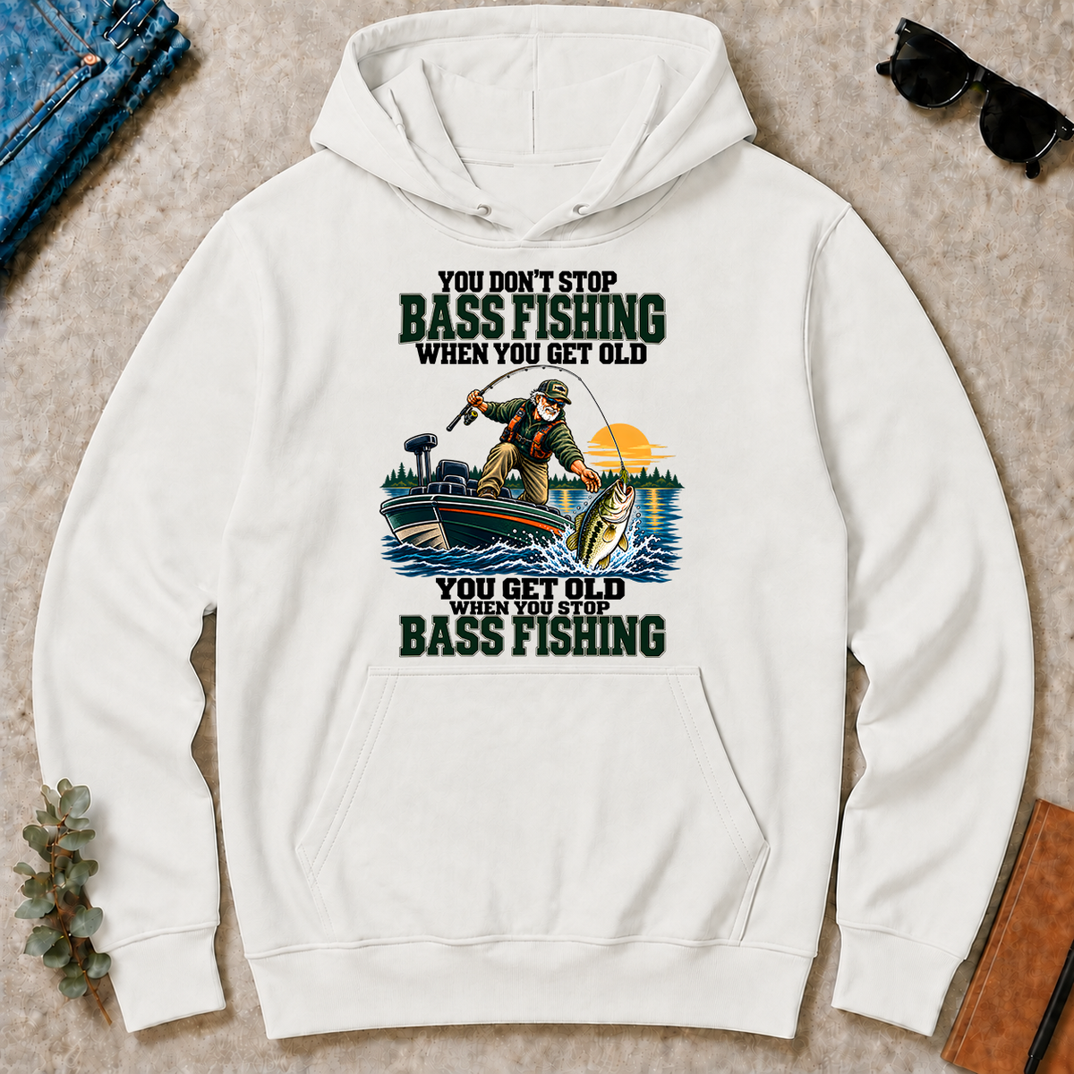 You Don't Stop Bass Fishing When You Get Old - white - HS2D-White