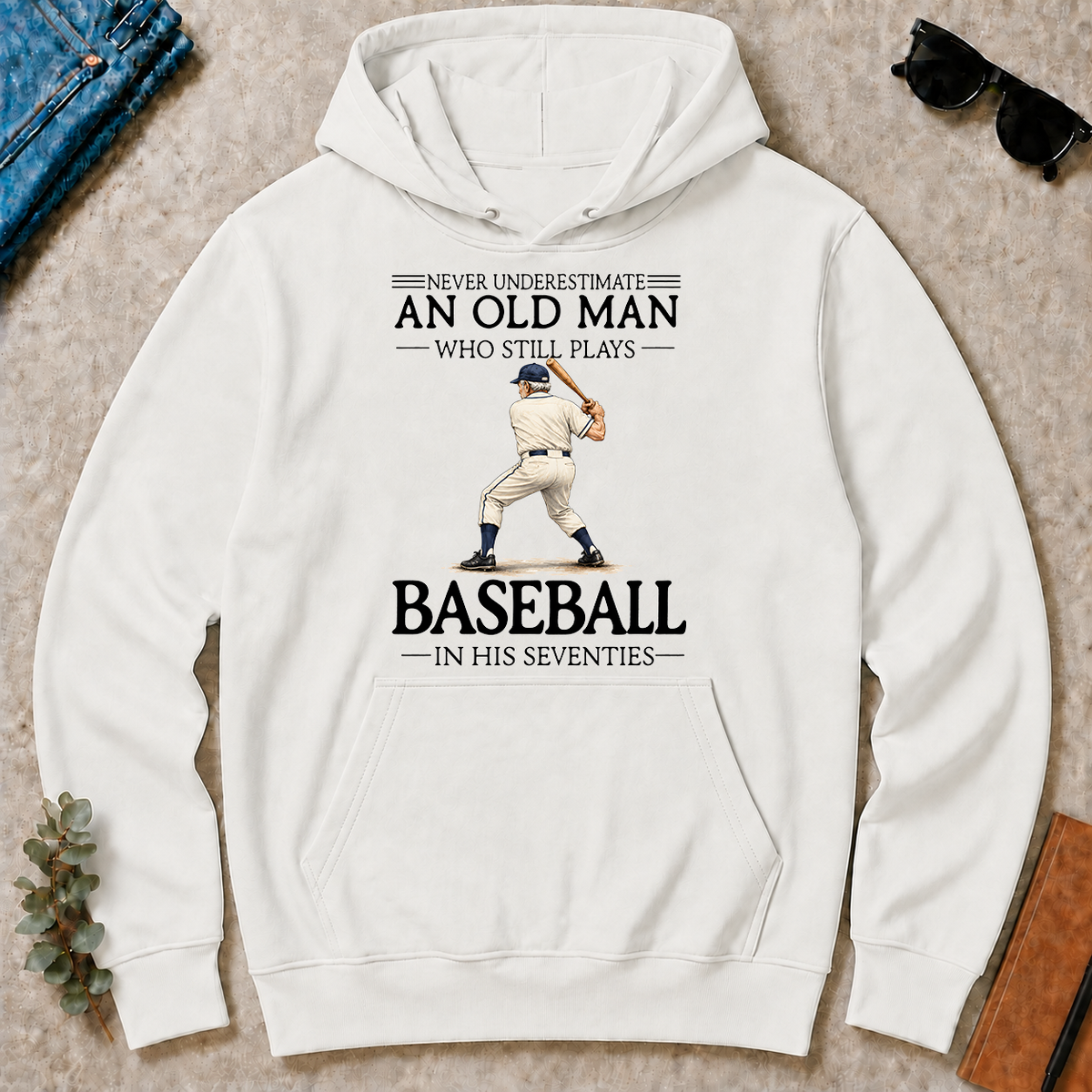 An Old Man Who Still Plays Baseball In His Seventies - white - HS2D-White