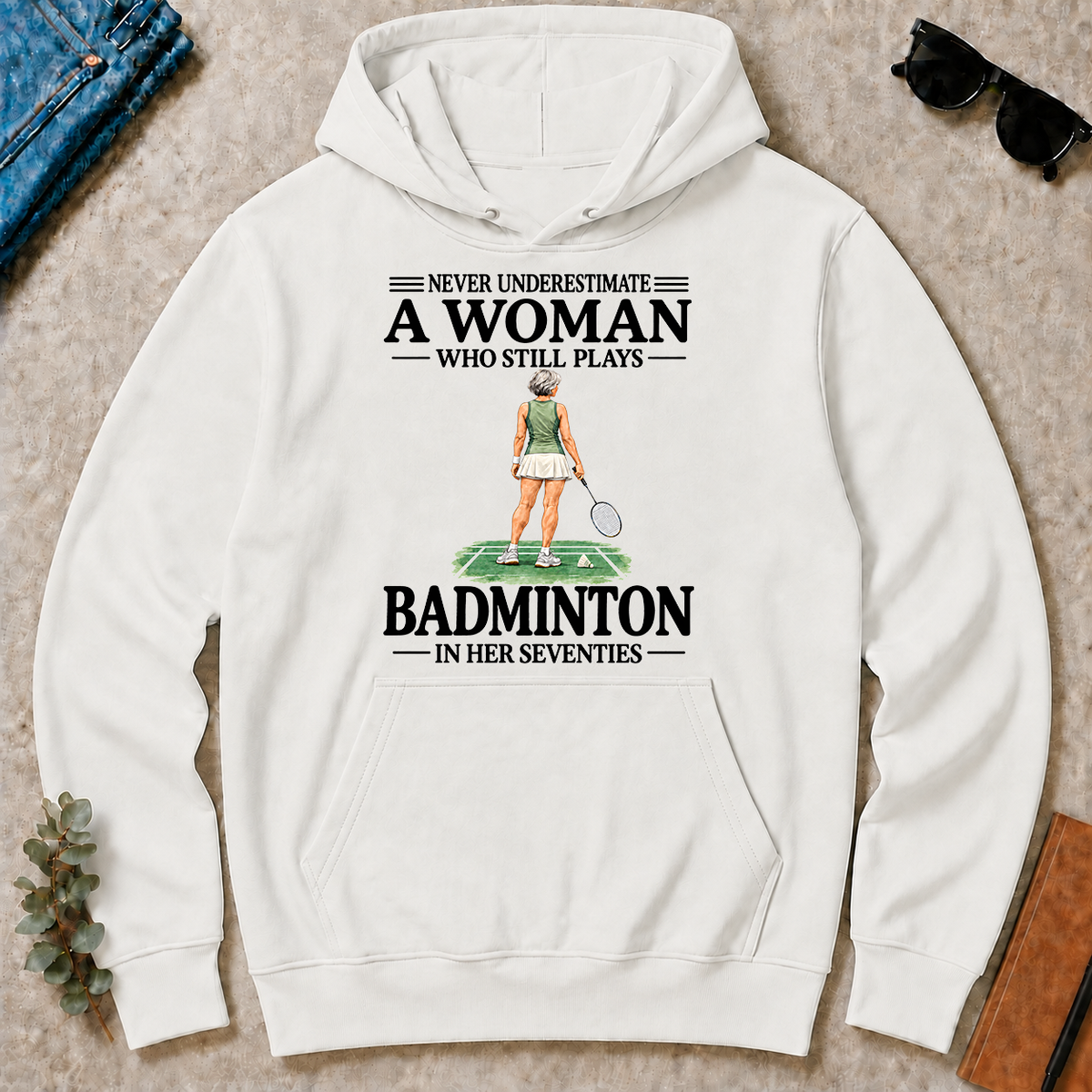 A Woman Still Plays Badminton In Her Seventies - white - HS2D-White