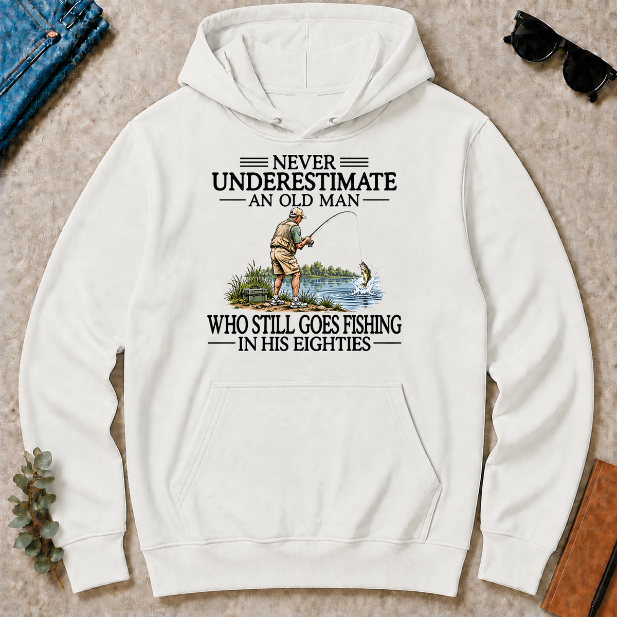 Never Underestimate An Old Man Fishing 80s - white - HS2D-White