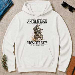 An Old Man Who Still Rides Dirt Bikes In His Seventies - white - HS2D-White