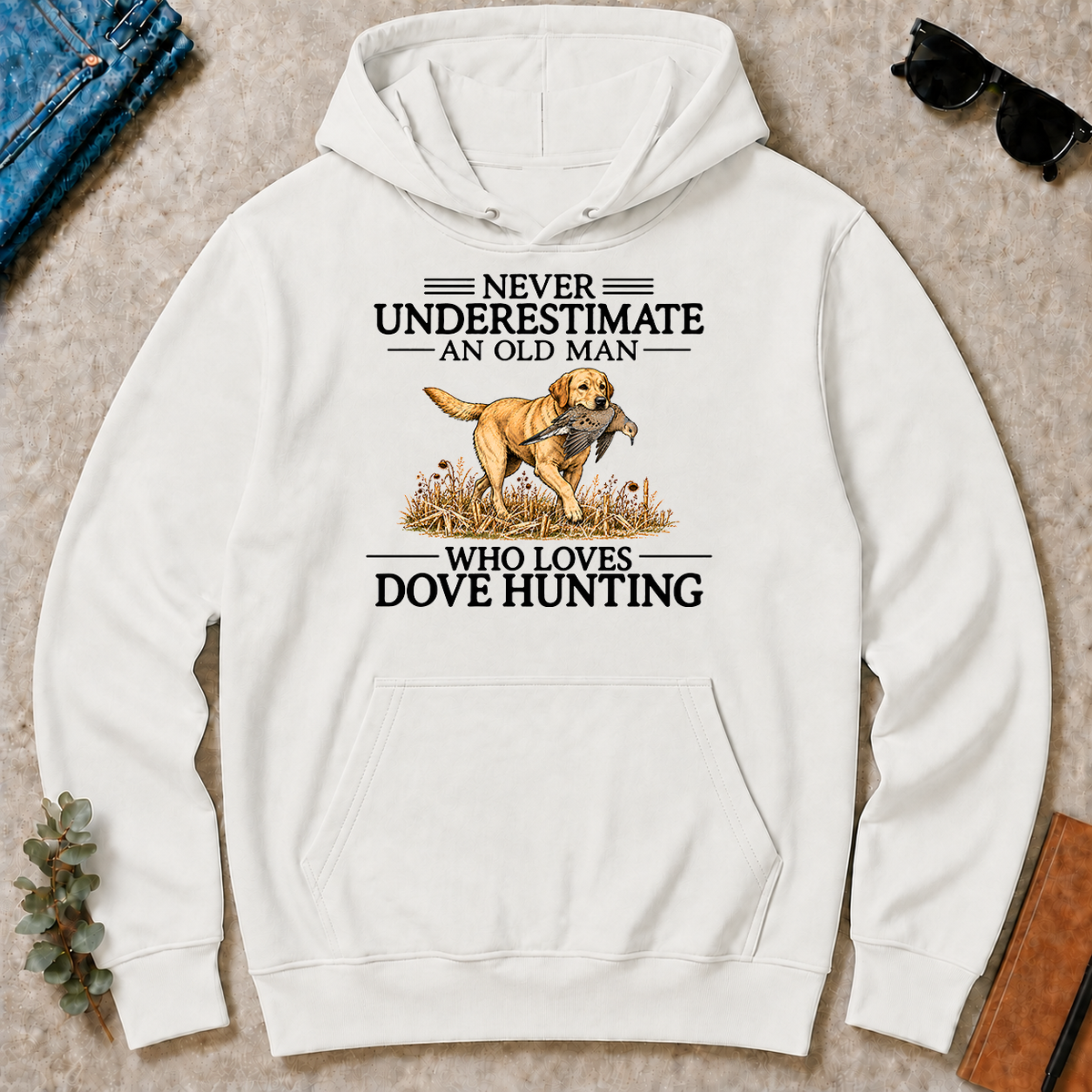 Never Underestimate An Old Man Who Loves Dove Hunting Art - white - HS2D-White