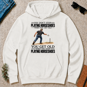 Vintage You Get Old When You Stop Playing Horseshoes - white - HS2D-White