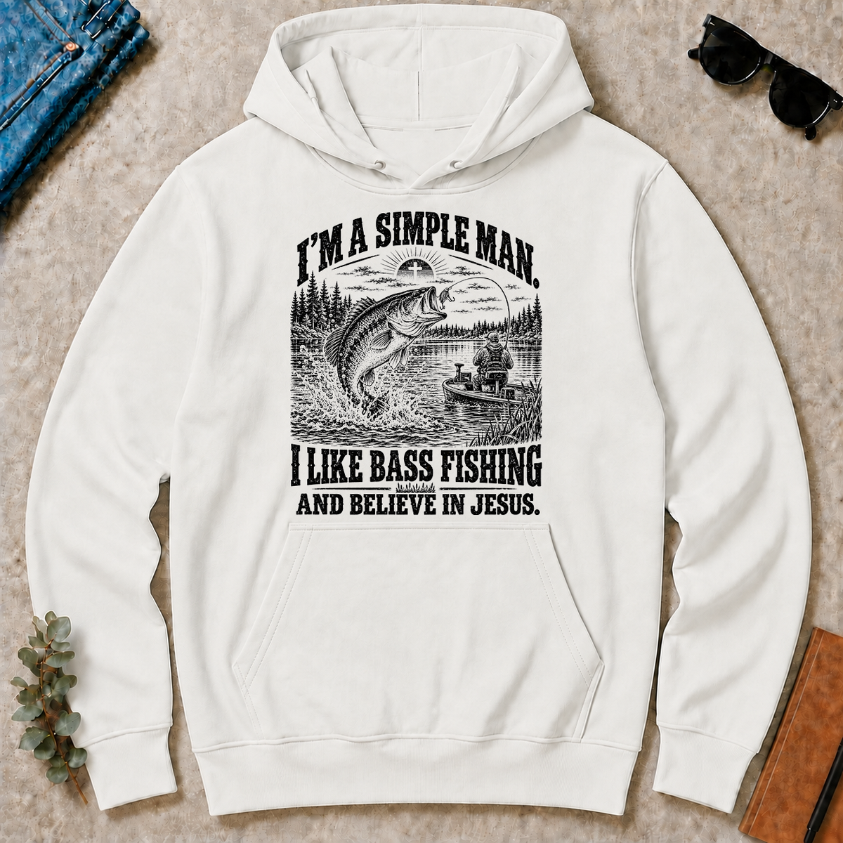 I like Bass Fishing Believe In Jesus - white - HS2D-White