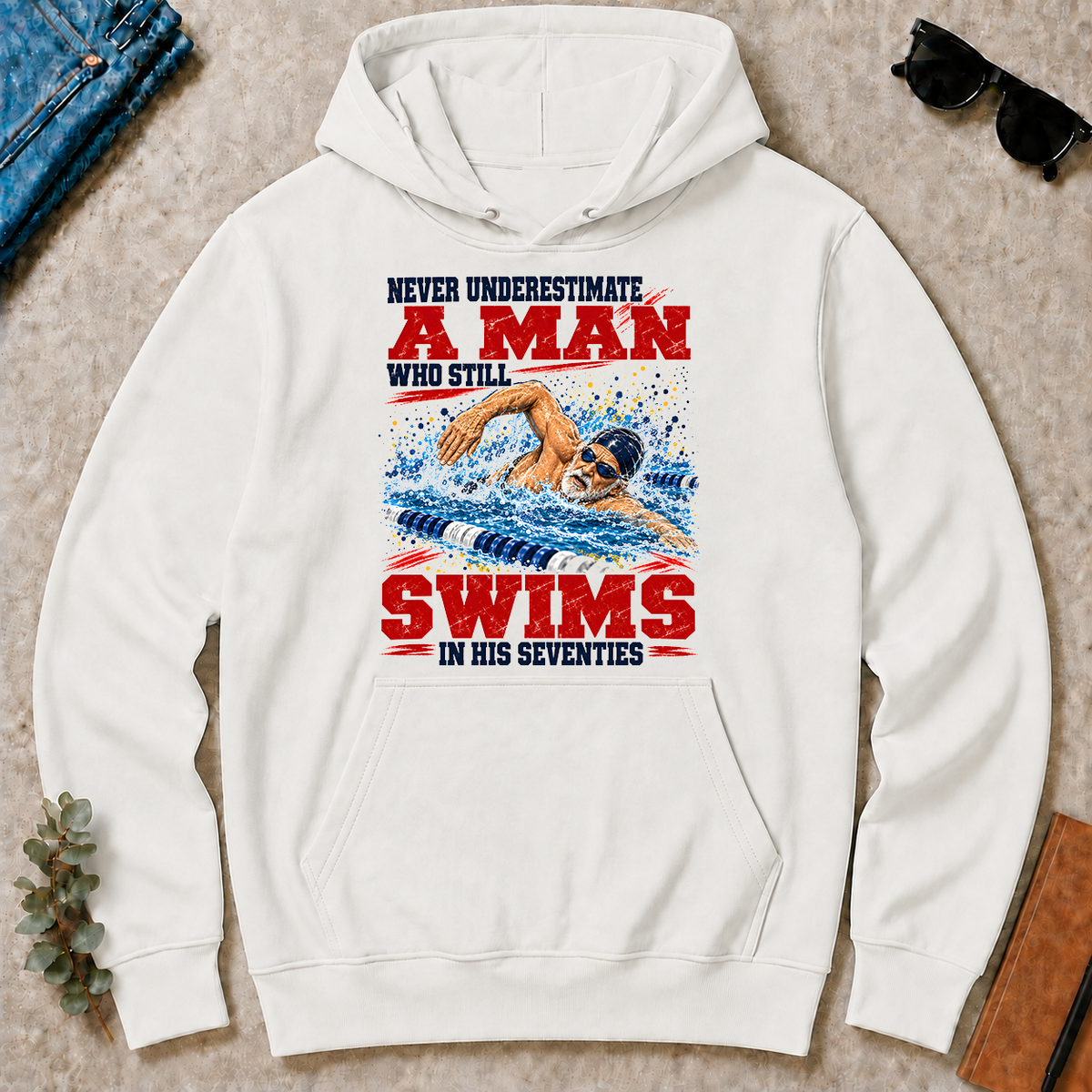 A Man Still Swims In His 70s - white - HS2D-White