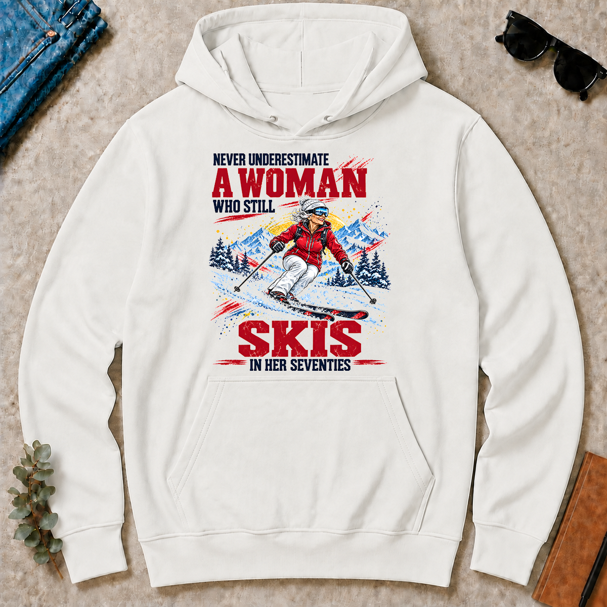 A Woman Still Skis In Her 70s - white - HS2D-White