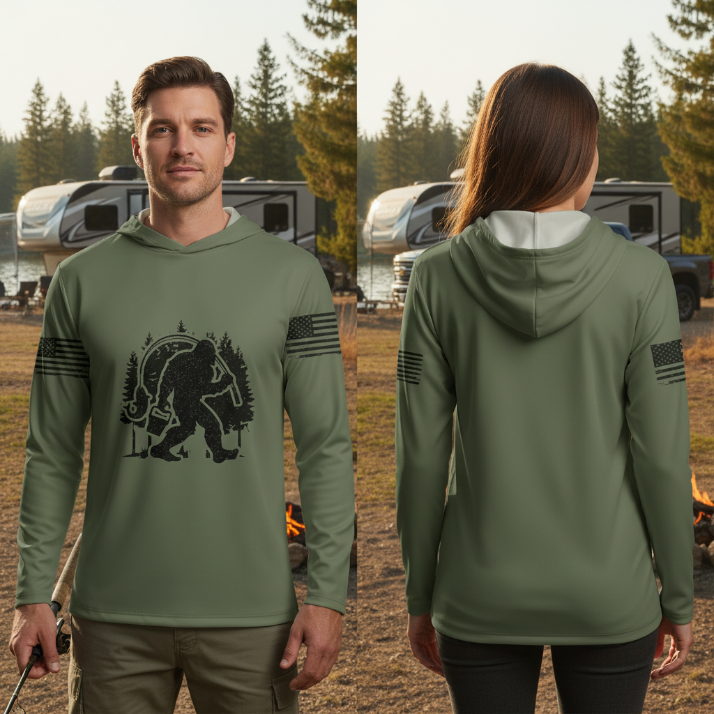 Forest Bigfoot Fishing All Over Print Shirt