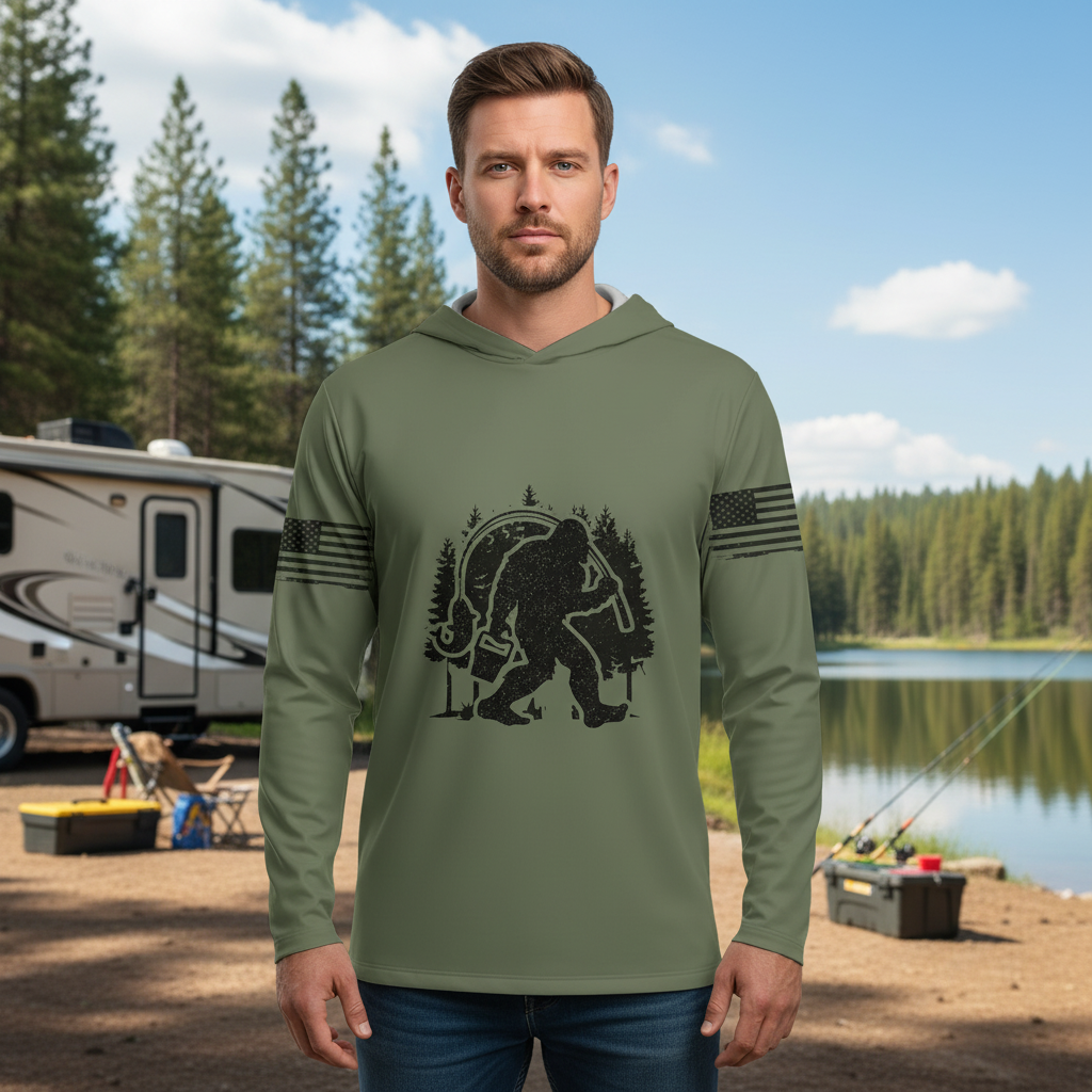 Forest Bigfoot Fishing All Over Print Shirt