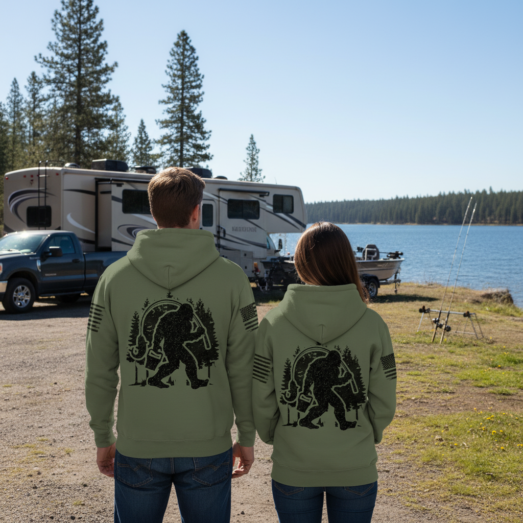 Forest Bigfoot Fishing All Over Print Shirt