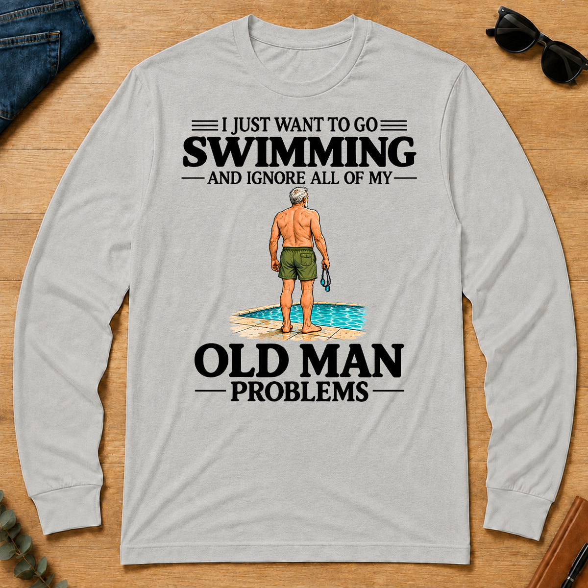 I Just Want To Go Swimming Vintage Men - ash - LST2D-Ash