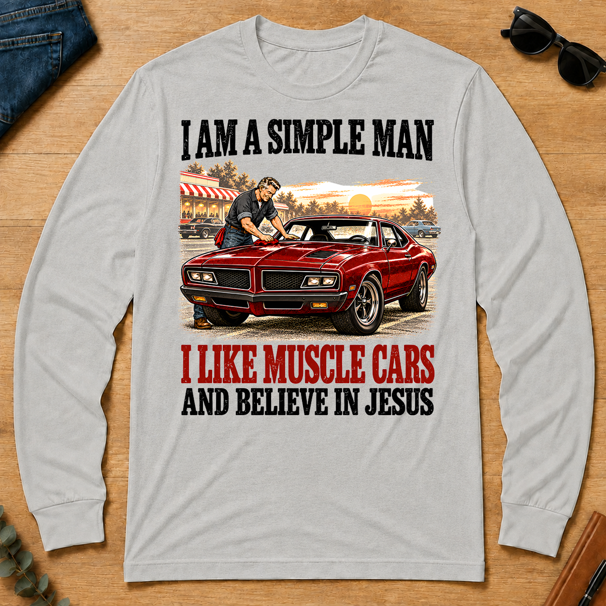 I Like Muscle Cars And Believe In Jesus - ash - LST2D-Ash