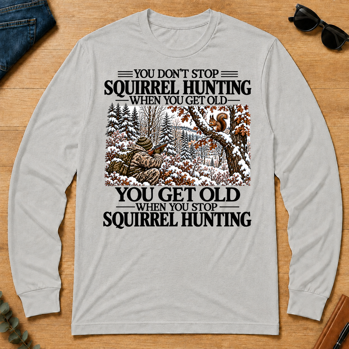 Don't Stop Winter Squirrel Hunting Snow - ash - LST2D-Ash