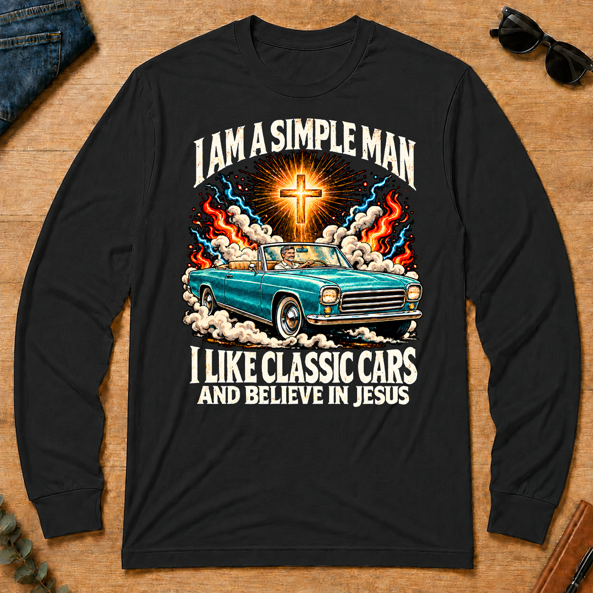 I Like Classic Cars & Believe In Jesus - black - LST2D-Black