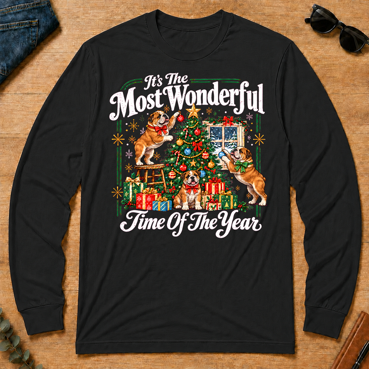 Wonderful Christmas Bulldog - black - LST2D-Black