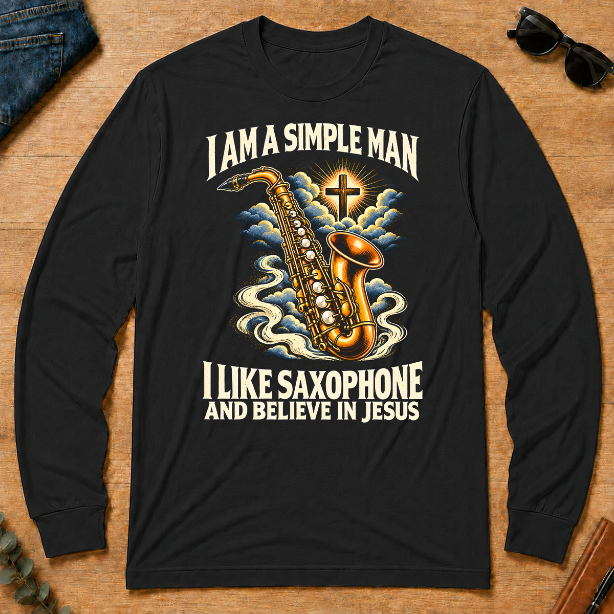 I Like Saxophone & Believe In Jesus - black - LST2D-Black