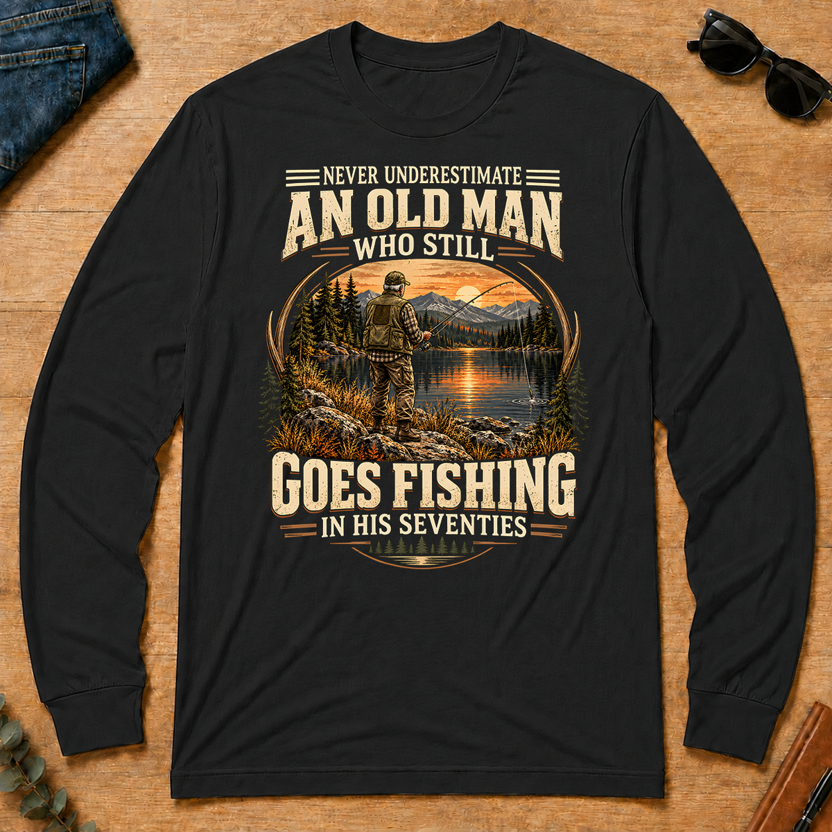 An Old Man Goes Fishing In 70s - black - LST2D-Black